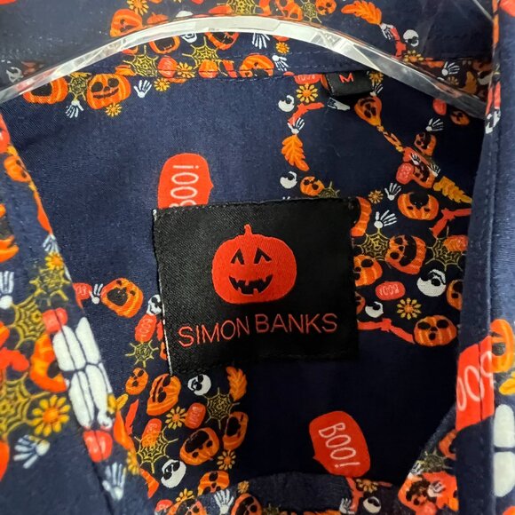 NWOT Simon Banks Pumpkin Skull Boo Long Sleeve Button Front Shirt Size Medium M - Picture 4 of 9